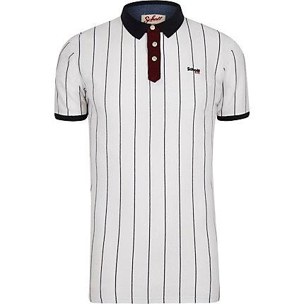 Mens Schott White Stripe Polo Shirt