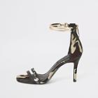 River Island Womens Camo High Heel Gold Ankle Cuff Sandal