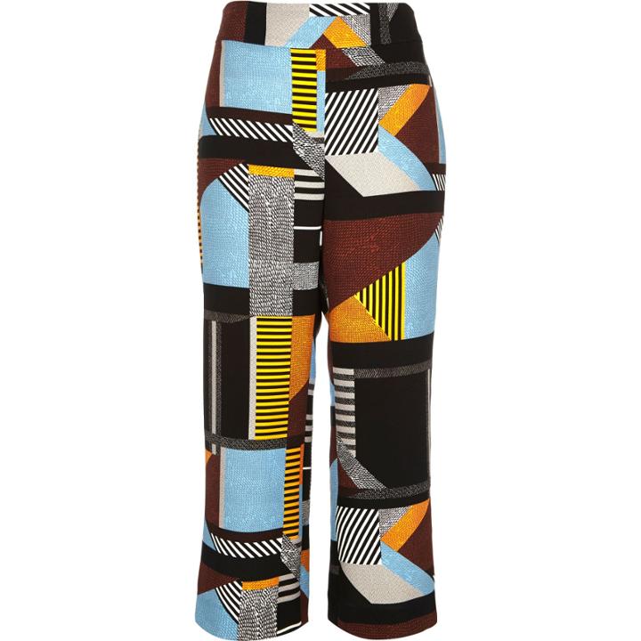 River Island Womens Print Soft Cropped Wide Leg Trousers