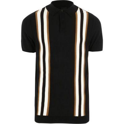 River Island Mens Stripe Block Slim Fit Knit Polo Shirt