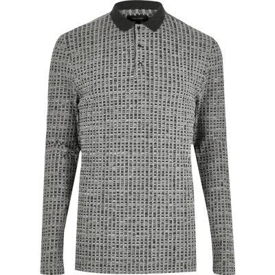River Island Mens Ribbed Long Sleeve Polo Shirt
