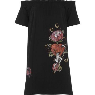 River Island Womens Floral Heart Oversized Bardot T-shirt