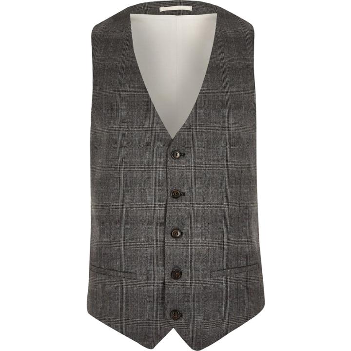 River Island Mensgrey Prince Of Wales Check Waistcoat