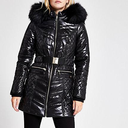 River Island Womens Petite High Shine Longline Padded Coat