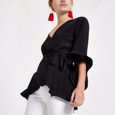 River Island Womens Tie Waist Frill Wrap Top
