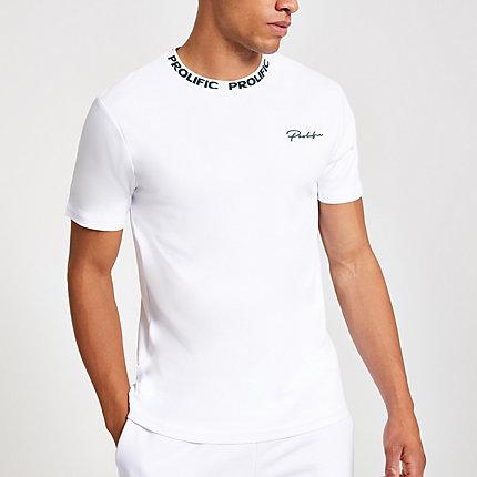 River Island Mens White Prolific Chest Print Slim Fit T-shirt