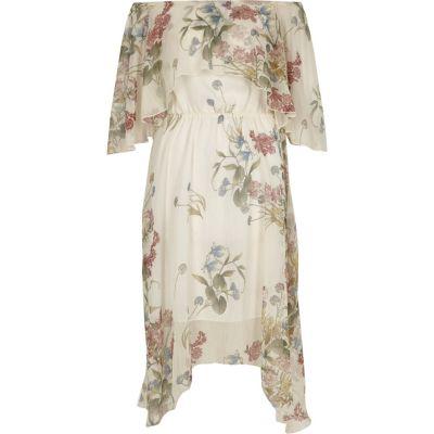 River Island Womens Floral Print Bardot Frill Sleeve Dress