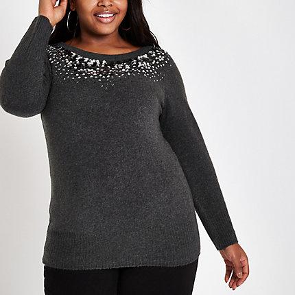 River Island Womens Plus Sequin Embellished Jumper