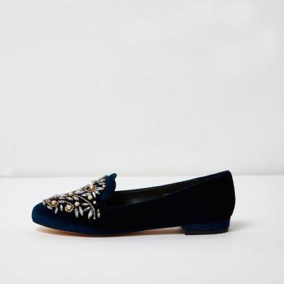 River Island Womens Velvet Embellished Slippers