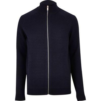 River Island Mens Textured Zip-up Sweater