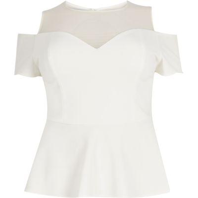 River Island Womens Ri Plus Mesh Cold Shoulder Peplum Top
