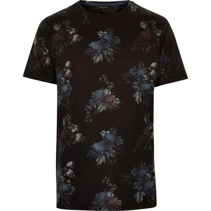 River Island Mensblack Lily Floral Print T-shirt