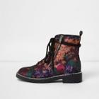 River Island Womens Floral Jacquard Lace-up Biker Boots