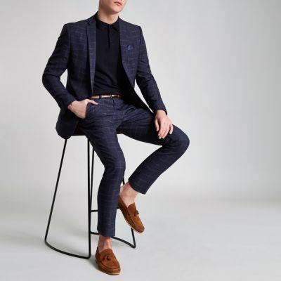 River Island Mens Check Skinny Fit Lined Suit Jacket