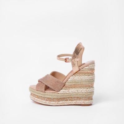 River Island Womens Metallic Diamante Wedge Sandals