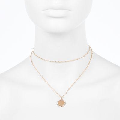 River Island Womens Rose Gold Tone Layered Choker Necklace