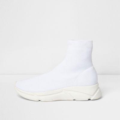 River Island Womens White Knitted Sock Runner Sneakers