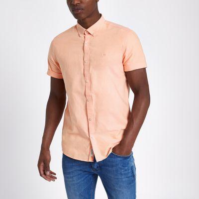 River Island Mens Orange Short Sleeve Oxford Shirt
