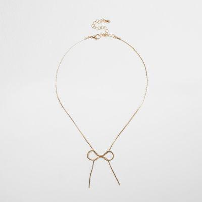 River Island Womens Gold Tone Bow Necklace