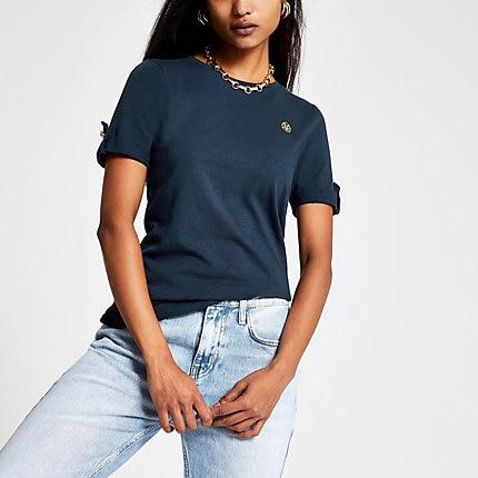 River Island Womens Petite Ri Turn Up Sleeve T-shirt