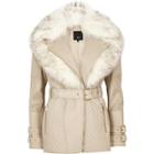 River Island Womens Faux Fur Collar Belted Biker Jacket