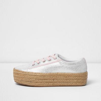 River Island Womens Silver Lace-up Espadrille Flatform Sneakers