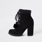 River Island Womens Lace-up Pom Pom Chunky Ankle Boots