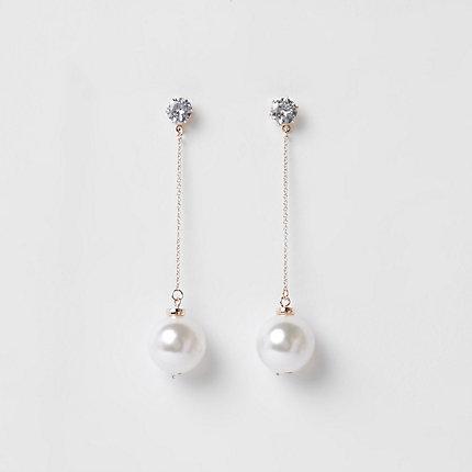 River Island Womens Rose Gold Tone Pearl Rhinestone Drop Earrings