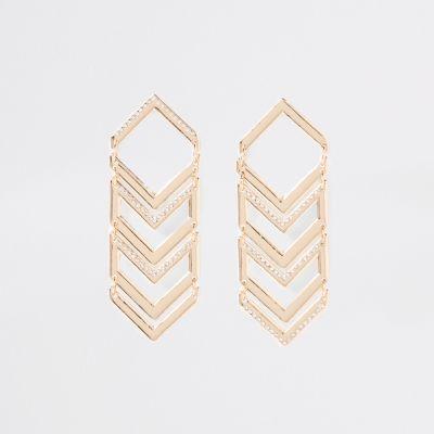 River Island Womens Gold Tone Triangular Stud Drop Earrings