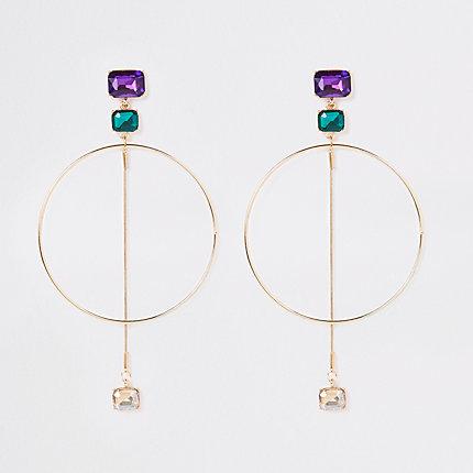 River Island Womens Gold Tone Jewel Hoop Drop Earrings