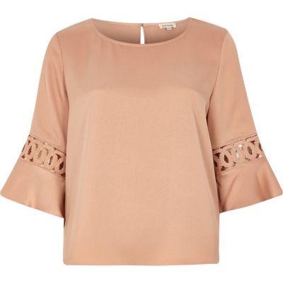River Island Womens Crochet Flute Sleeve Top