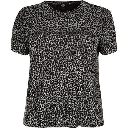River Island Womens Plus Metallic Leopard Print T-shirt