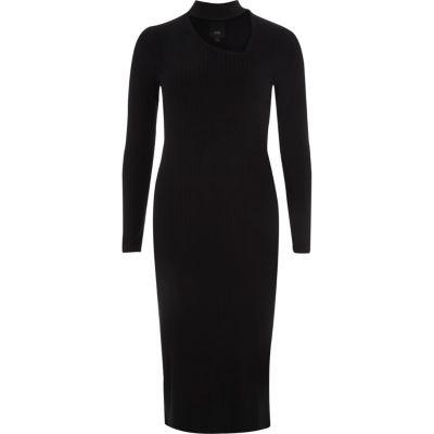 River Island Womens Rib Long Sleeve Choker Midi Dress