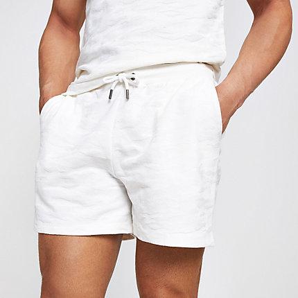 River Island Mens Camo Slim Fit Textured Jersey Shorts