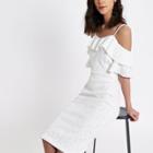 River Island Womens White Frill Bardot Bodycon Mini Dress