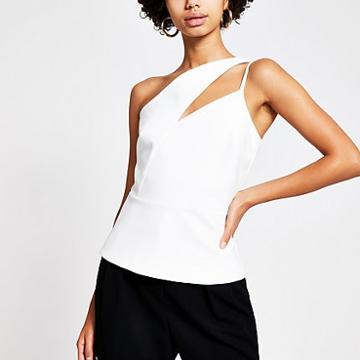 River Island Womens White One Cut Out Shoulder Fitted Top