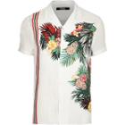 River Island Mens White Tropical Print Side Stripe Revere Shirt