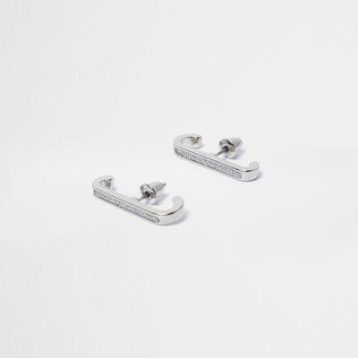 River Island Womens Silver Tone Sparkle Bar Earrings