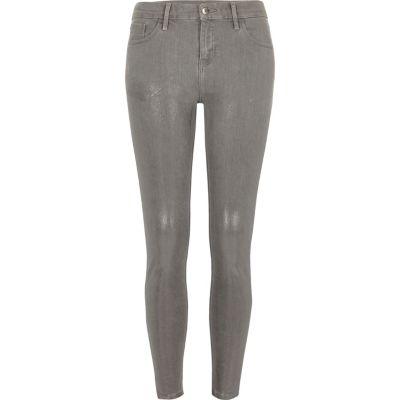 River Island Womens Silver Coated Super Skinny Amelie Jeans