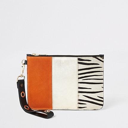 River Island Womens Zebra Print Leather Pouch Clutch Bag