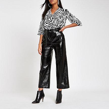 River Island Womens White Zebra Print Crop Blouse