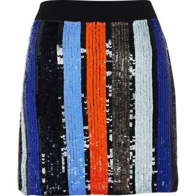 River Island Womens Stripe Sequin Mini Skirt
