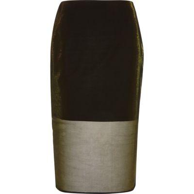 River Island Womens Gold Metallic Mesh Pencil Skirt