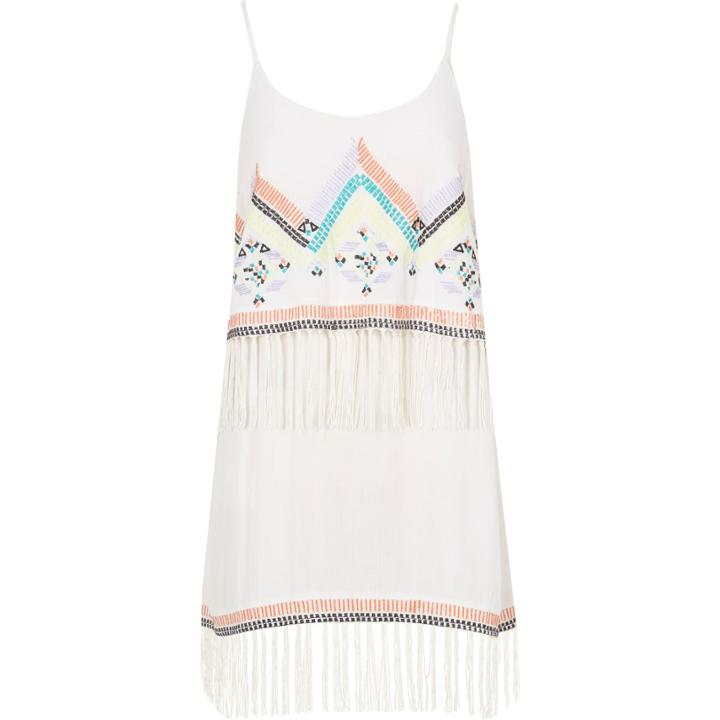 River Island Womens White Embroidered Fringe Dress