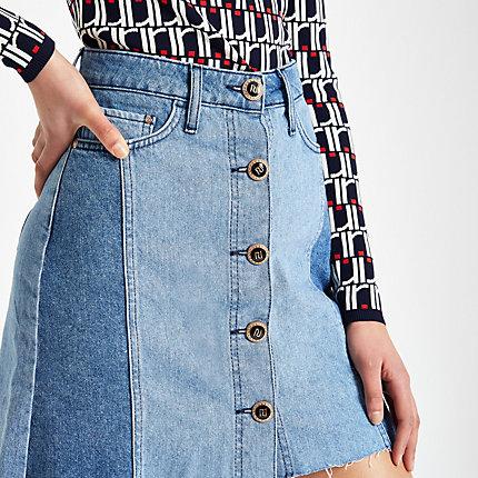 River Island Womens Button Front Mini Denim Skirt