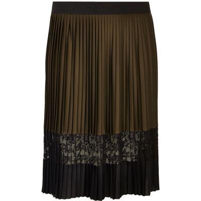 River Island Womens Plus Pleated Lace Panel Midi Skirt