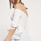 River Island Womens White Shirred Bardot Frill Sleeve Top