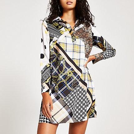 River Island Womens Printed Long Sleeve Swing Shirt Dress