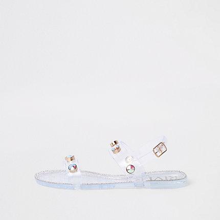 River Island Womens White Jewel Jelly Sandals