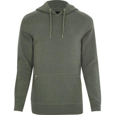 River Island Mens Side Zip Pocket Muscle Fit Hoodie